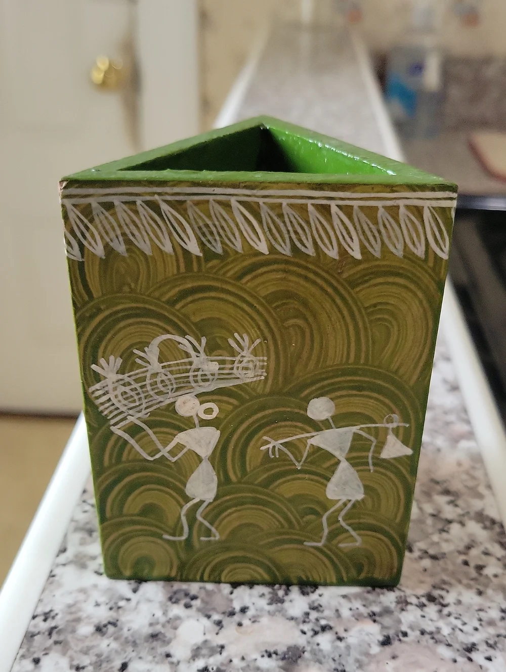 Warli Art Triangle Pencil Pen Holder With